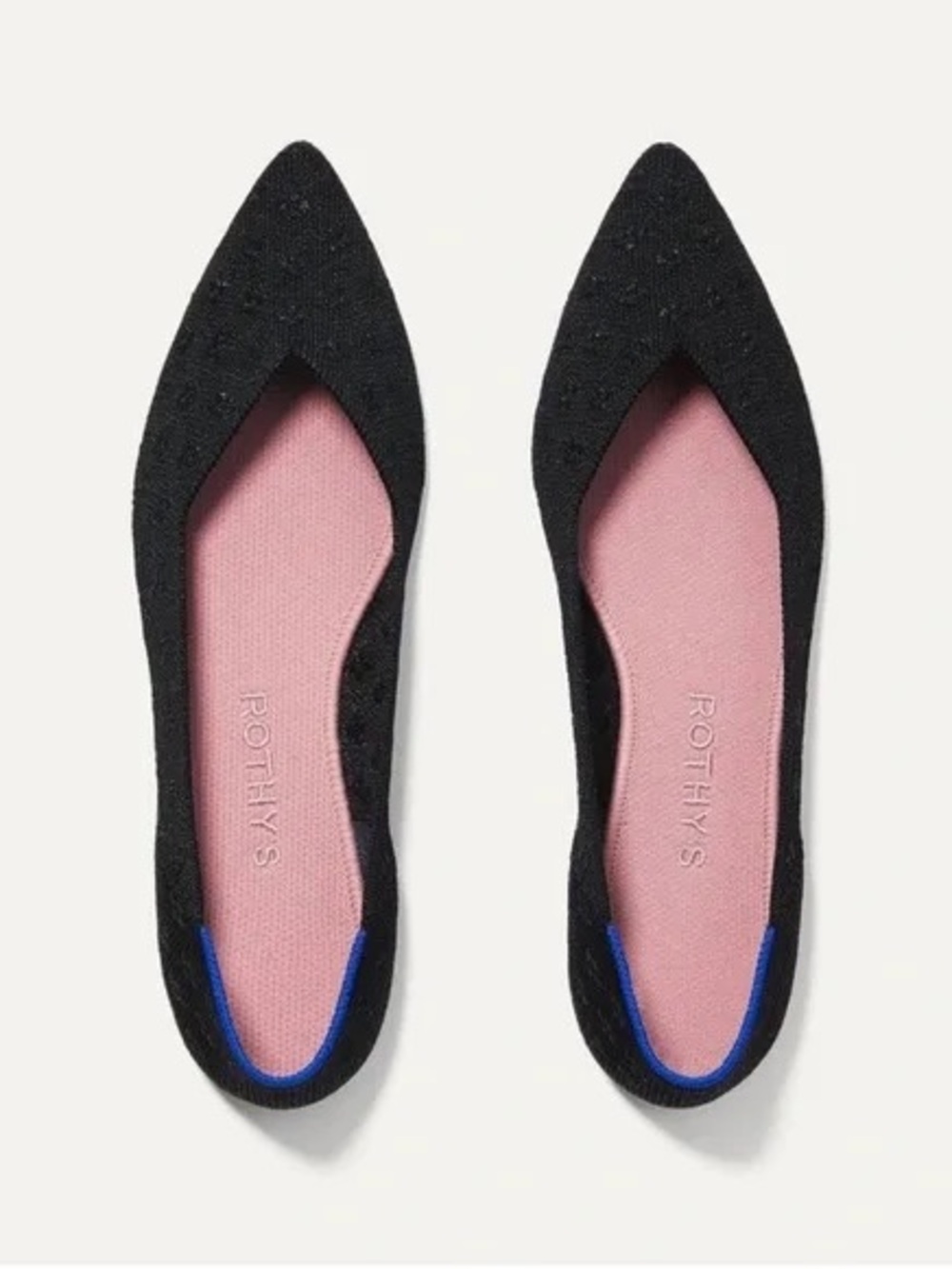 ROTHY’S the Point Shimmer Clover Embroidered Woven Flats Black Size 7.5